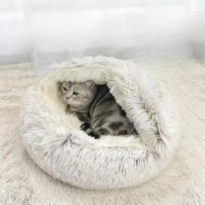 Cat Bed Round Fluffy Hooded Cat Bed...