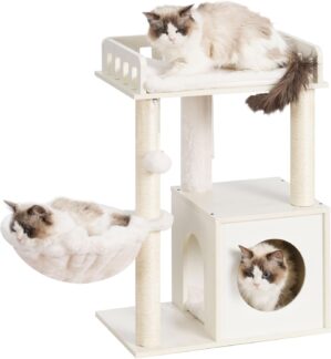 Heybly Modern Cat Tree, Wooden Cat ...
