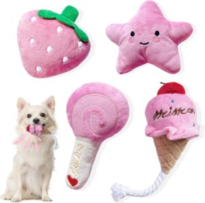 Small Dog Toys, 4 Pack Pink Dog Squ...