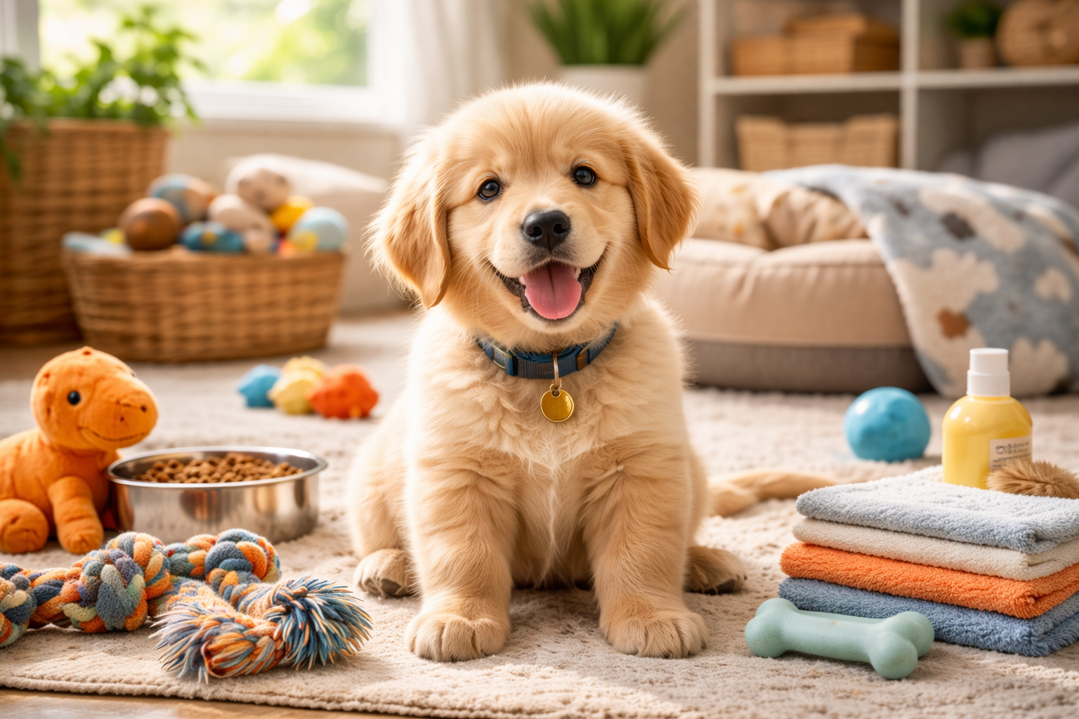 Happy dog and cat in a cozy home setting
