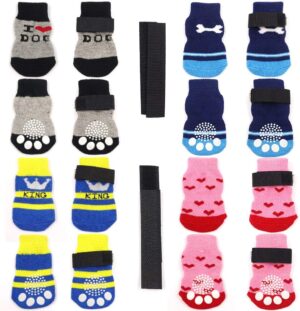 4 Pairs Anti-Slip Dog Socks and Cat...