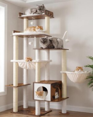 Heybly Cat Tree, 70.5 Inch Wood Tal...