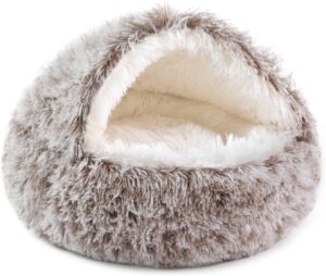NOYAL Dog Bed Round Hooded Plush Ca...