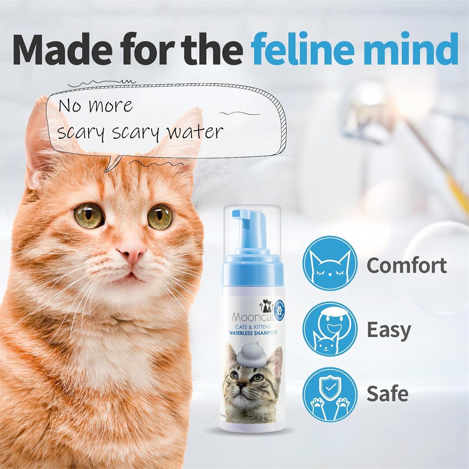 Mooncat Waterless Cat Shampoo, 100% Licking Safe & Vet Approved No Rinse Dry Bath Foam - Gentle Deodorizer for Short Haired Cats, Seniors & Kittens - Soothes Sensitive Skin, Reduces Dander & Odor - Image 3