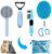 Cat Brush Grooming Kit 5pcs – Cat Brush for Shedding & Matted Fur, Self-Cleaning Brush with Flea Comb for Indoor Cats, Brush for Long-Haired Cats, Blue