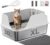 Stainless Steel Cat Litter Box with Lid, XL for Big Cats, High Sided Metal Litter Pan, Anti Leakage,Odor-Free & Easy Cleaning,Included Scoop &Trash Bag*2 & Mat & Sticker (White)