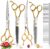 Professional 7″ Dog Grooming Scissors Kit 4pcs, JP 440C Stainless Steel Curved Blender Straight Chunker Shears for Dog Cat and Pets (7 in Kit, Gold)
