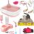 Kitten Starter Kit – 15 Piece Cat Essentials Set Includes Kitten Small Cat Litter Box Pan, Toys, Collars, Scratch Pad, Nail File, Automatic Feed Bowls, Grooming Gloves for Kitty Guinea Pig Cat (Pink)