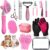 Dog Brush, 13Pcs Pet Grooming Kit with Deshedding Brush for Dogs and Dog Nail Clippers, Cat Grooming Supplies with Pet Hair Removal Gloves, Dematting Comb Brush Shampoo Scrubber for Short & Long Haired Dogs / Cats (Pink 13pcs)