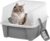 IRIS USA Large Cat Litter Box with Scatter Shield and Scoop, Open Top High Sided Cat Litter Pan, Gray