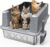 Extra Large Stainless Steel Cat Litter Box with Lid, 26″x18″x12″ XXL Litter Box for Big Cats XL Metal Litter Pan Tray with High Wall Sides Enclosure, Non-Sticky, Anti-Leakage, Easy Cleaning