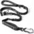 Heavy Duty Dog Leash with Strong Lead for Medium to Large Dogs, Shock Absorbing with Bungee Design, Two Padded Handle & Car Seat Belt Buckle, Light Reflective Rope (Black)
