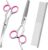 GEMEK Dog Grooming Scissors with Safety Round Tips Stainless Steel Professional Dog Grooming Kit – Thinning, Curved Scissors and Comb for Cat Pet (Pink 4 in 1)
