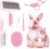 Small Animal Pet Grooming Kit with Pet Shedding Slicker Brush, Bath Massage Glove, Pet Grooming Comb, Nail Clipper Trimmer for Rabbit, Puppy, Kitten, Guinea Pig, Hamster, Ferret (Pink)