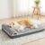 Orthopedic Dog Bed Large Sized Dog with Pillow 91x61cm, Waterproof Soft Comfortable Egg Crate Foam Pet Crate Beds Mat with Removable Washable Cover and Non-Slip Bottom, Grey